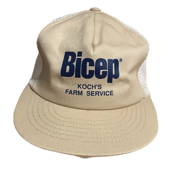 Vintage Bicep Mesh Snap Back Trucker Hat Made in USA Koch’s Farm Service - Picture 1 of 9